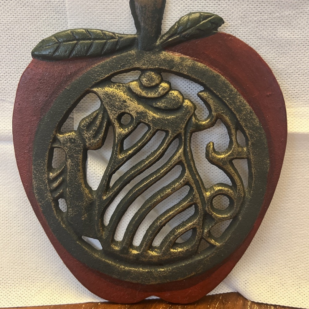 Vintage Decorative Metal or Cast Iron Bird- Pitcher- Apple Trivet ~6.0" x 7.0"